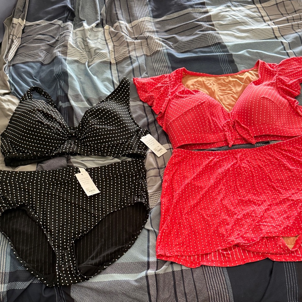 Polka Dot Bikini Set X2 One Black One Red Lane Bryant Two-Piece Swim Suits